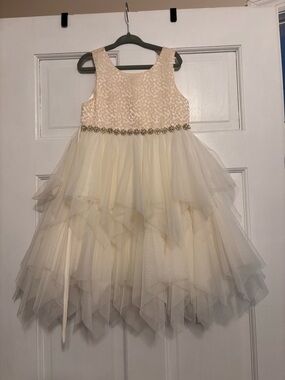 American Princess Cream Layered Tulle Party Dress with Beaded Waist